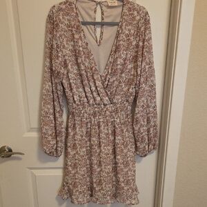 Vici Floral Long Sleeve Dress - Pink and Cream